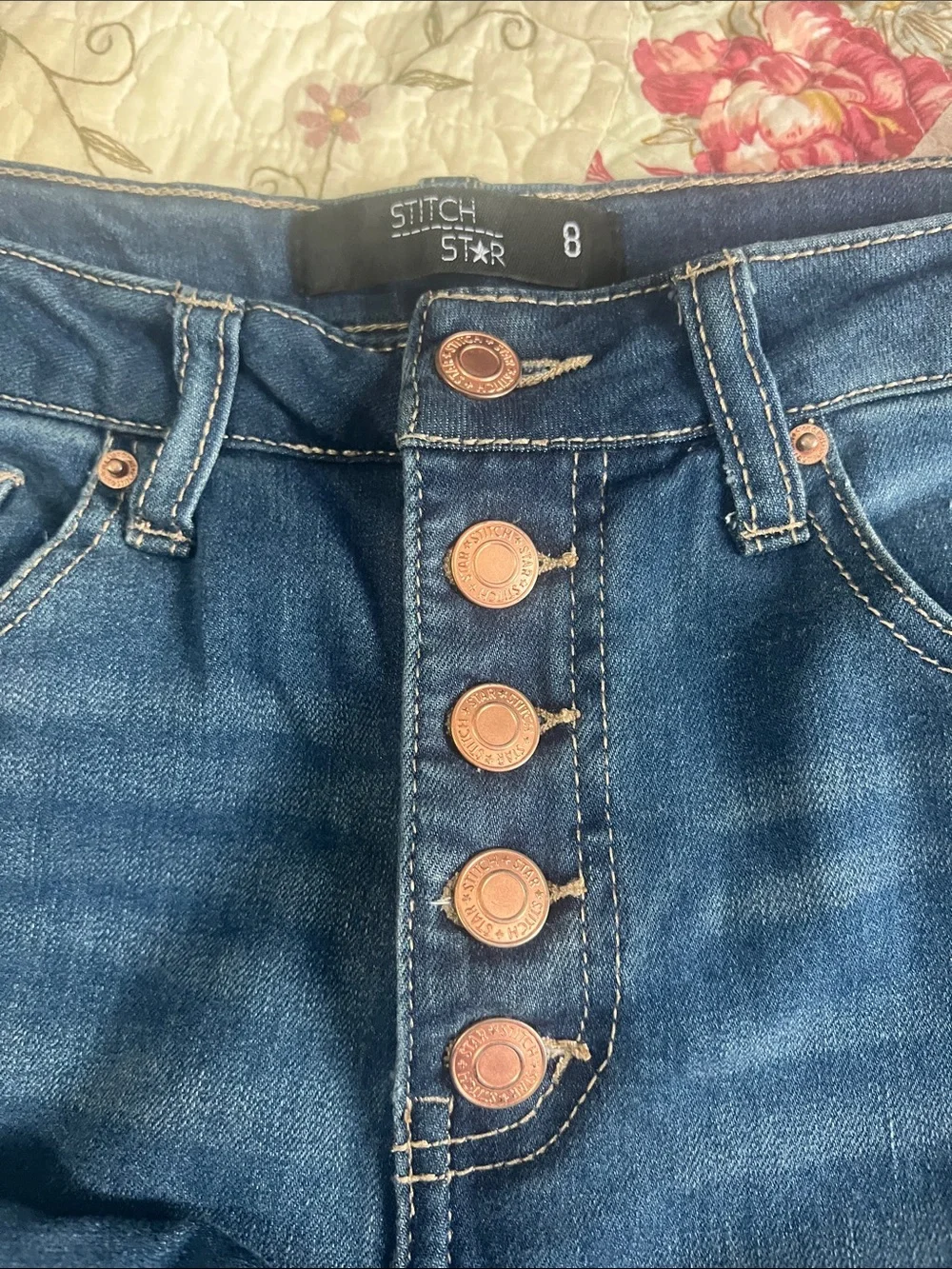 Button-Fly Distressed Boyfriend Jeans - Dark Blue